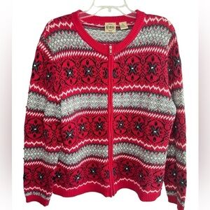 Vintage B. Moss X-Large Cardigan Sweater 3D FairIsle Nordic Print CabinCore Y2K